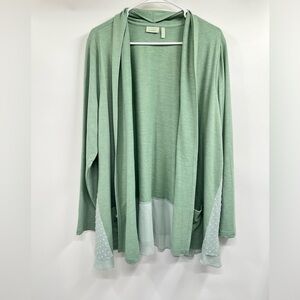 LOGO Lounge Sage Green Open Front Knit Chiffon Hem Cardigan Size XL